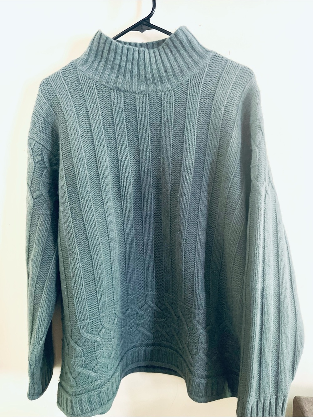 Vintage 90s Genuine 100% Wool Cable Knit Mock Neck Sweater 1X Green